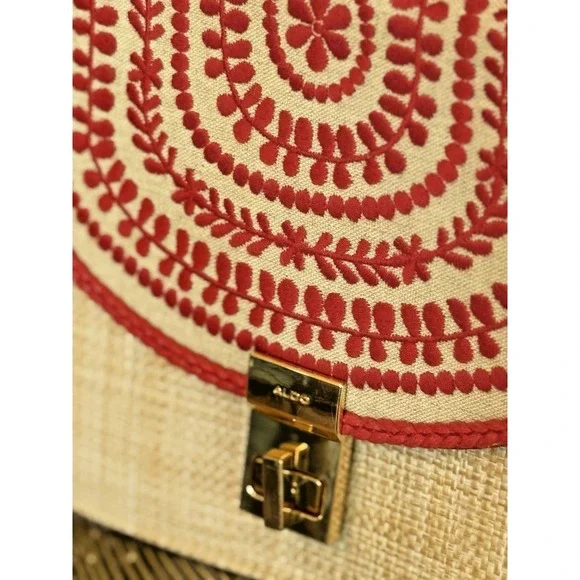 Cottagecore Aldo Boho Summer Crossbody Bag Embroider Orange Embroidered Happy - Picture 2 of 16